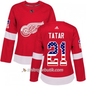 Dame Ishockey Detroit Red Wings Tröja Tomas Tatar 21 Adidas 2017-2018 Röd USA Flag Fashion Authentic
